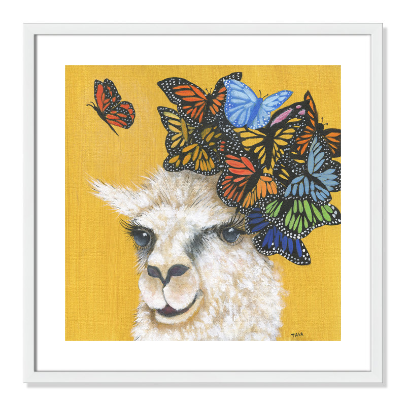 Art sur toile llama, H 23,5 po x l 23,5 po x P 1,18 po, Cadre blanc