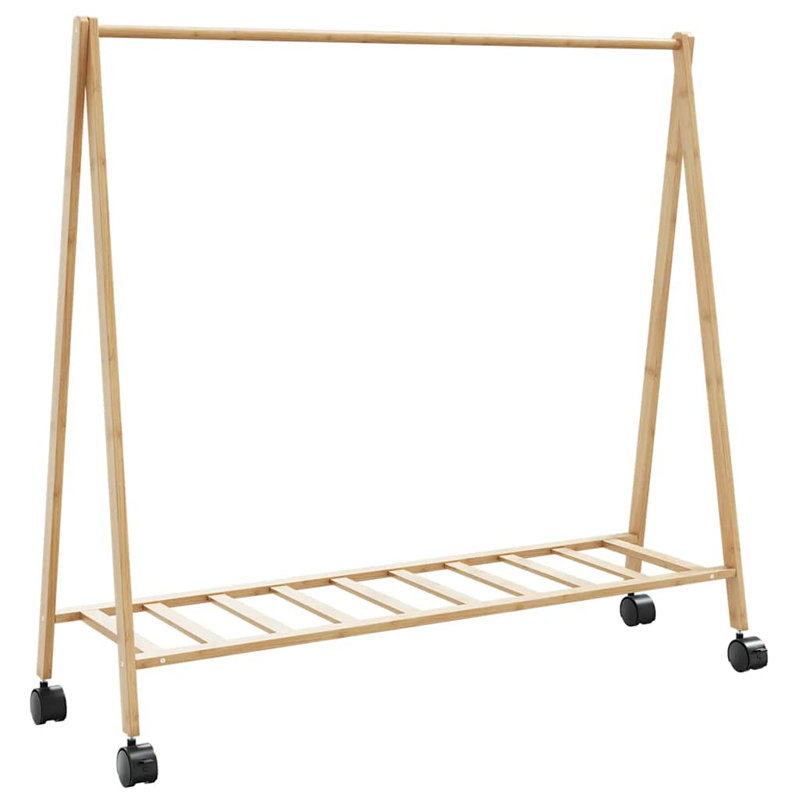 Portable Bamboo Clothes Rack with Shelves and Wheels