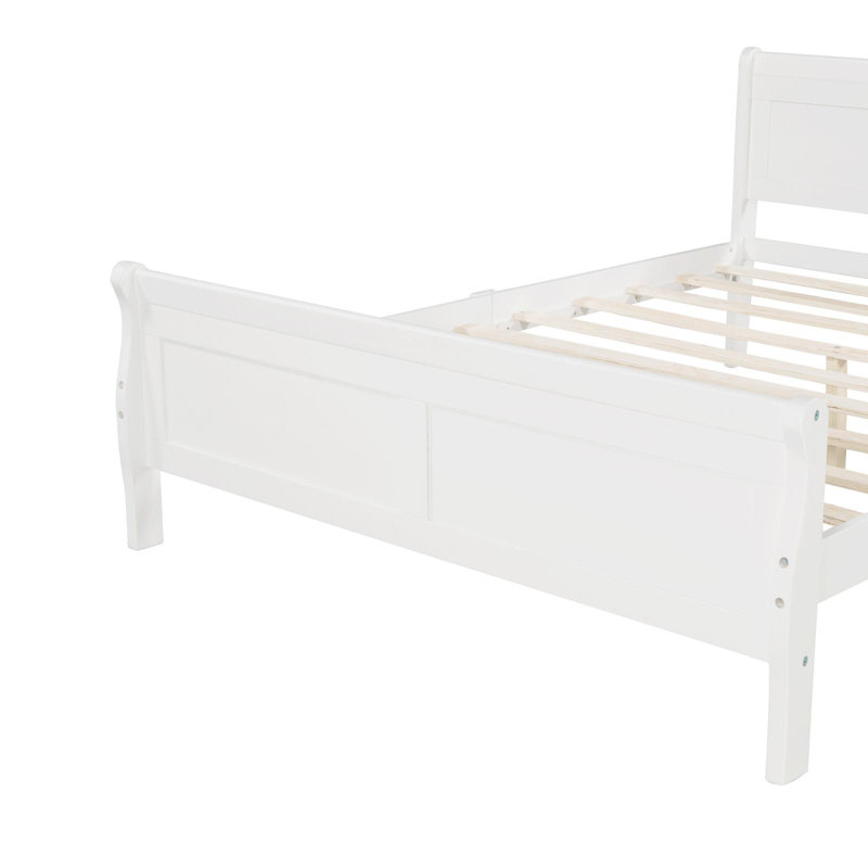 Wood Platform Bed With Headboard And Wooden Slat Support, White, Full