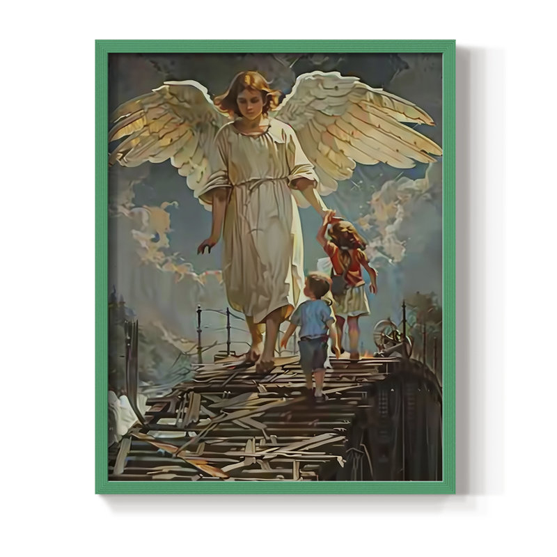 Religious Series CDLV III, reproduction d'art encadrée - bois massif, Vert, H 11 po x l 9 po