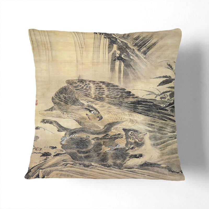 Eagle Attacking A Lion Square Throw Cushion, 55cm H x 55cm W x 20cm D