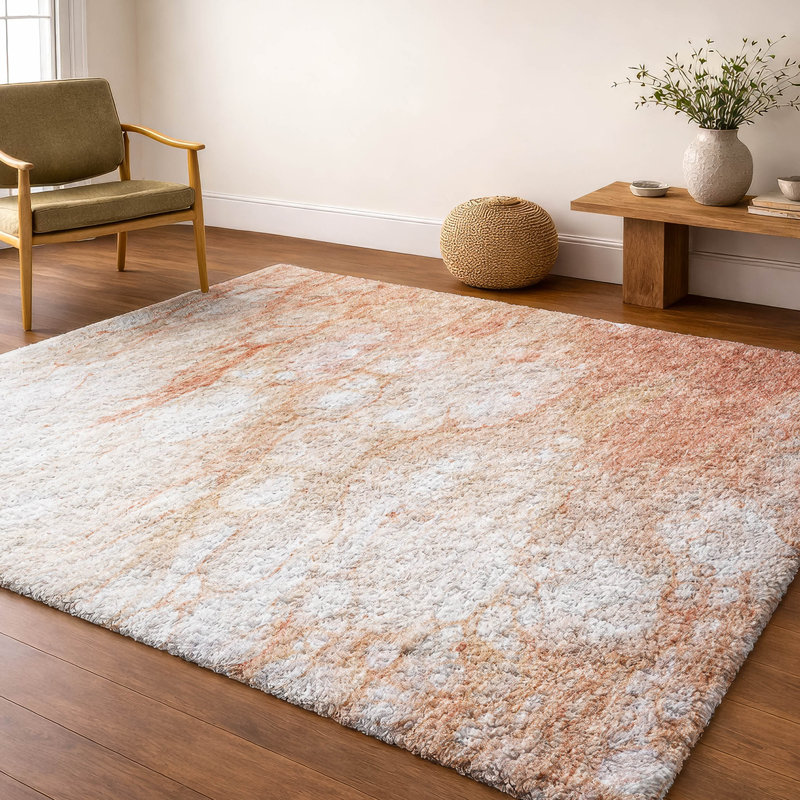 Tapis à poil long de qualité supérieure lavable à la machine ADS699, Corail, 9 pi x 12 pi