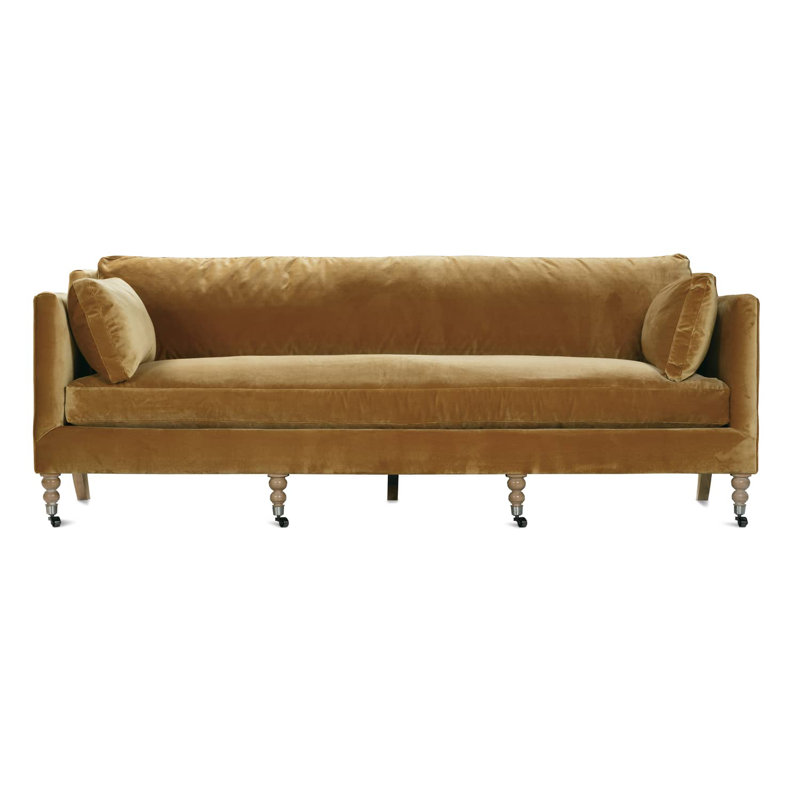 Madeline Sofa, Washed Oak, Brass, 34"H x 90"W x 40"D