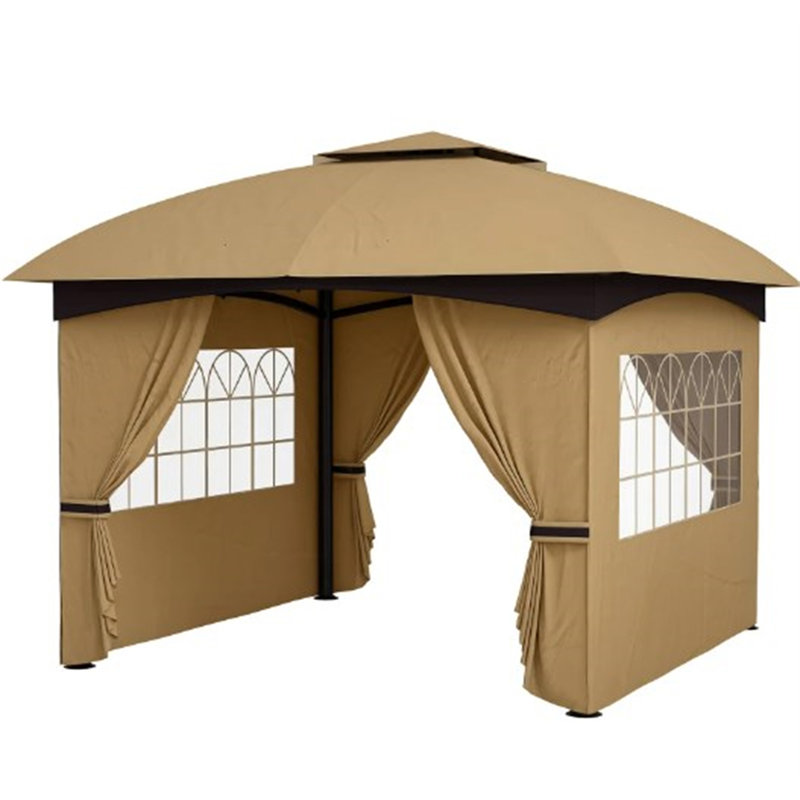 Elegant Design Gazebo,Double Roof Patio Gazebo With Curtains,Church Windows,For Outdoor, Beige