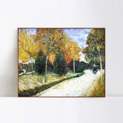 Art mural encadré, "Chemin dans le parc à Arles", 1888 par Vincent Van Gogh, impression de peinture impressionniste, décoration de bureau de salon (cadre de couleur bois mince, 16 po x 20 po)