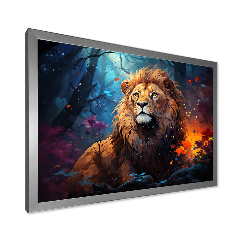 «Lion Vivid Majesty I» sur toile, Cadre simple argenté, H 16 po x l 32 po x P 1 po