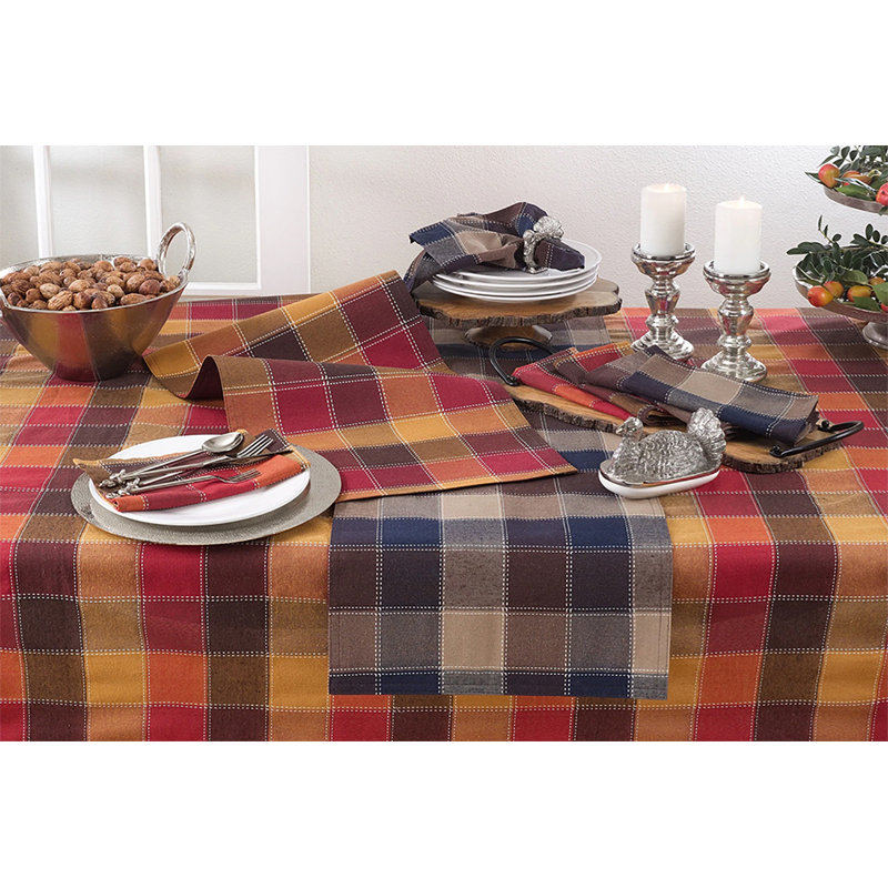 Stitched Plaid Cloth Napkins 20" W X 20" L, Set Of 4, Brown
