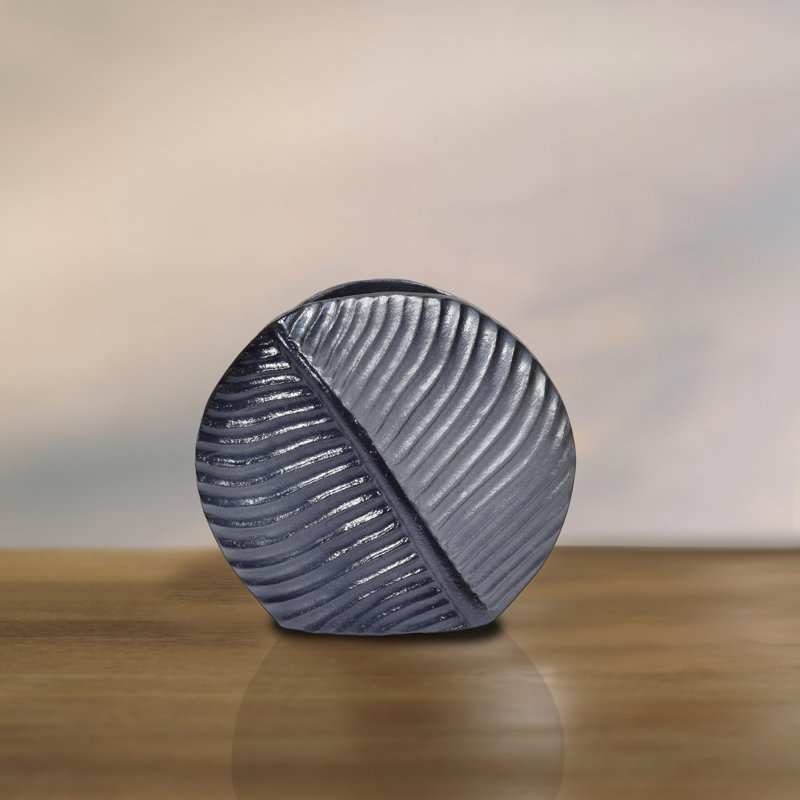 Vase de table en forme de feuille d'aluminium coulé en aluminium, gris deux tons 7,5 pouces