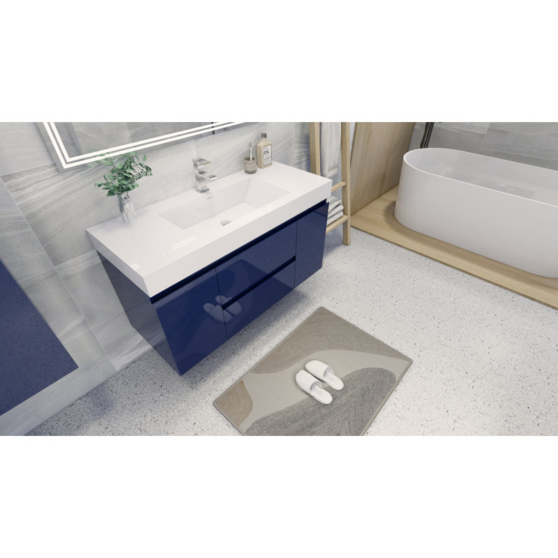 Ensemble de meuble-lavabo mural simple 47 po Mitul, Bleu nuit