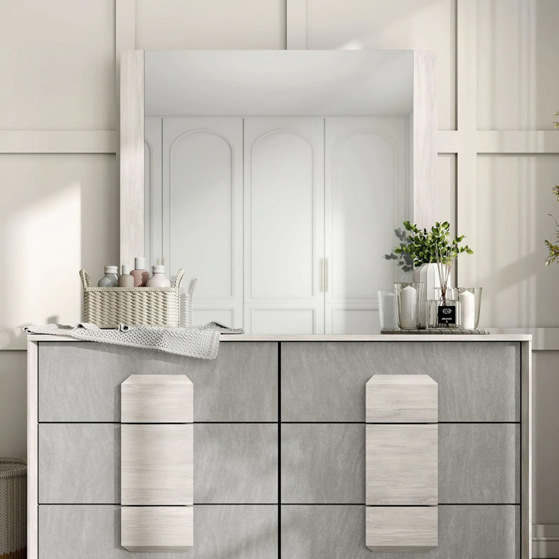 Miroir contemporain l 43,9 po, blanc délavé / gris pierre