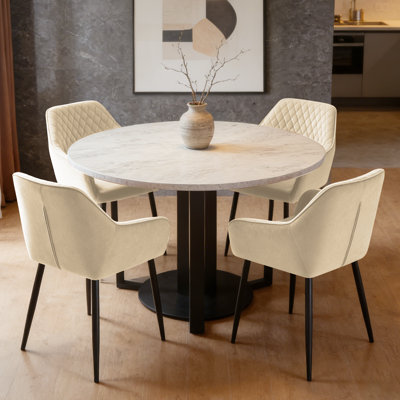 Velvet Upholstered Dining Chairs With Armrests & Diamond Tufting