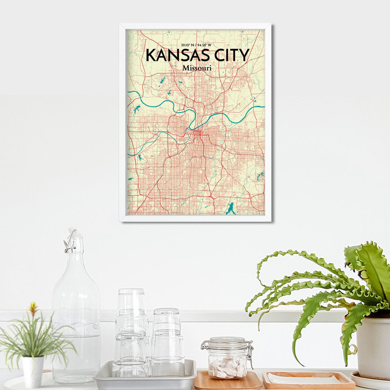 «Kansas City Map», reproduction d'impression sur affiche en beige, H 24 po x l 18 po