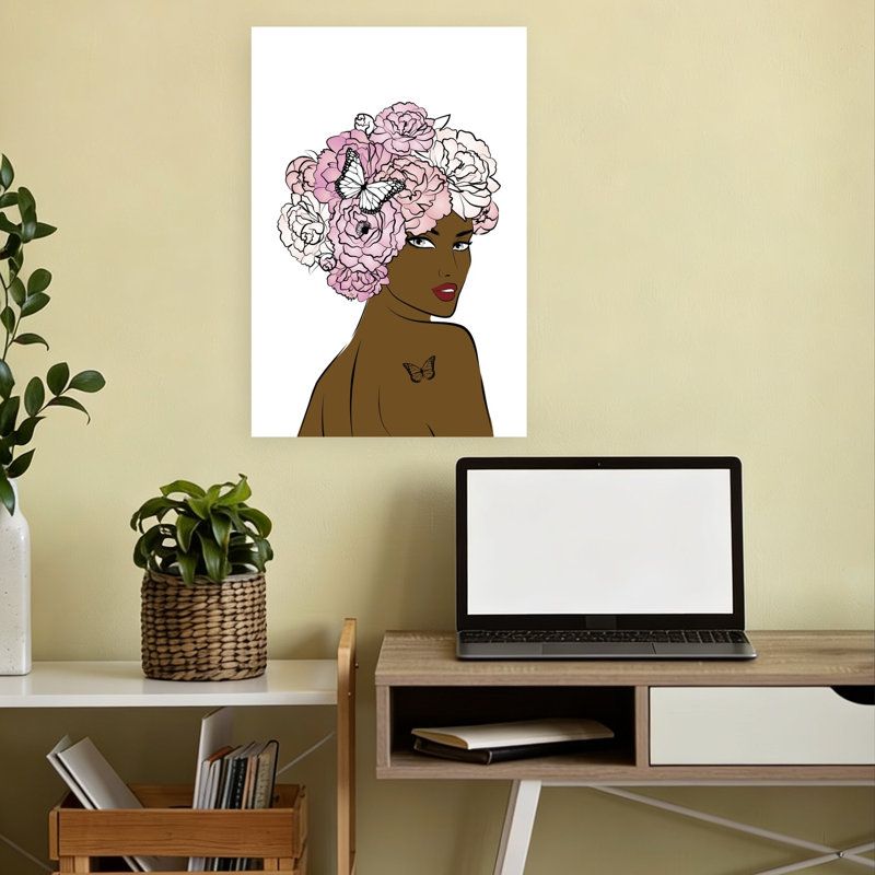 Floral Crown Beauty Contemporary Elegant Modern Butterfly Flower Portrait Wall Art Print 1 Piece Wrapped Canvas Wall Art