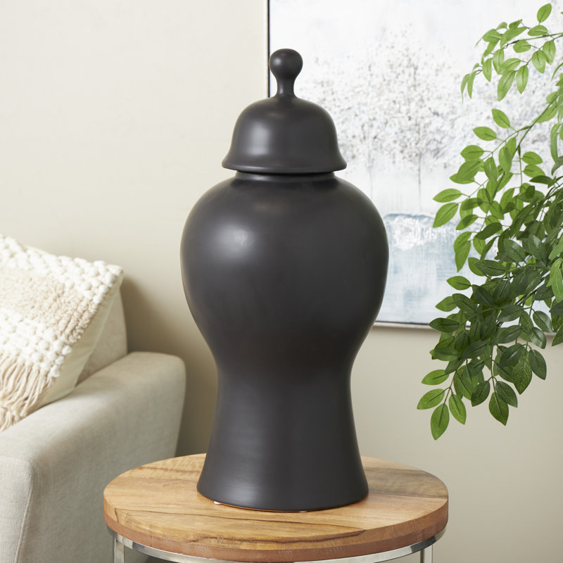 Pots décoratifs en forme de sablier avec couvercle et bouton boule Edja, Noir