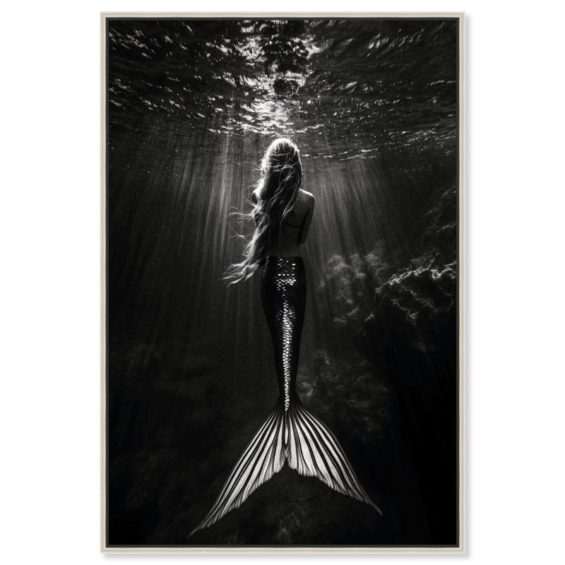 «Mermaid Night» par Art Remedy, H 55 po x l 37 po, Cadre flottant, Argent argent