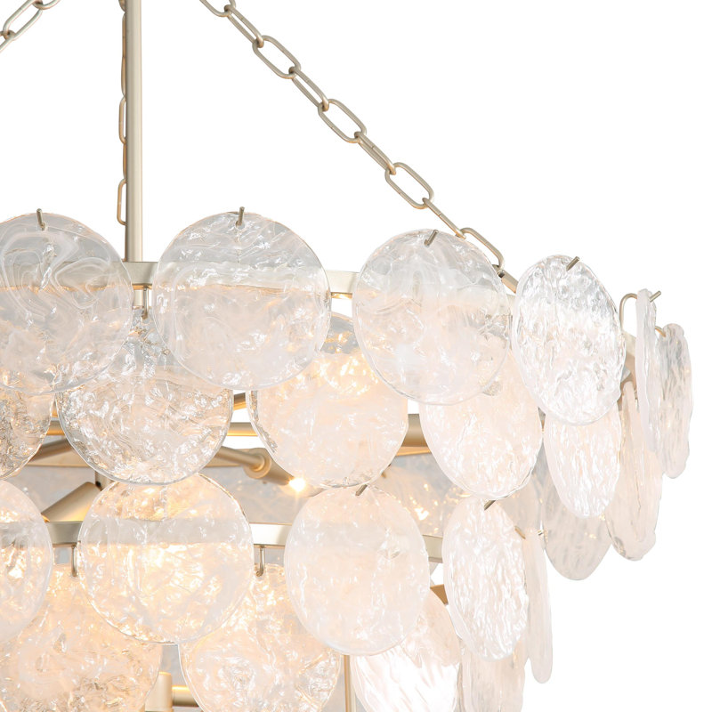 Luminaire suspendu 3 niveaux en argent égéen avec abat-jour en verre plaqué fumée Austun, Clair