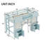 Lit mezzanine simple avec bibliothèque, rideau et tablette de rangement, conception ludique de chalet, rails de sécurité, bleu-1966236627-1966236626