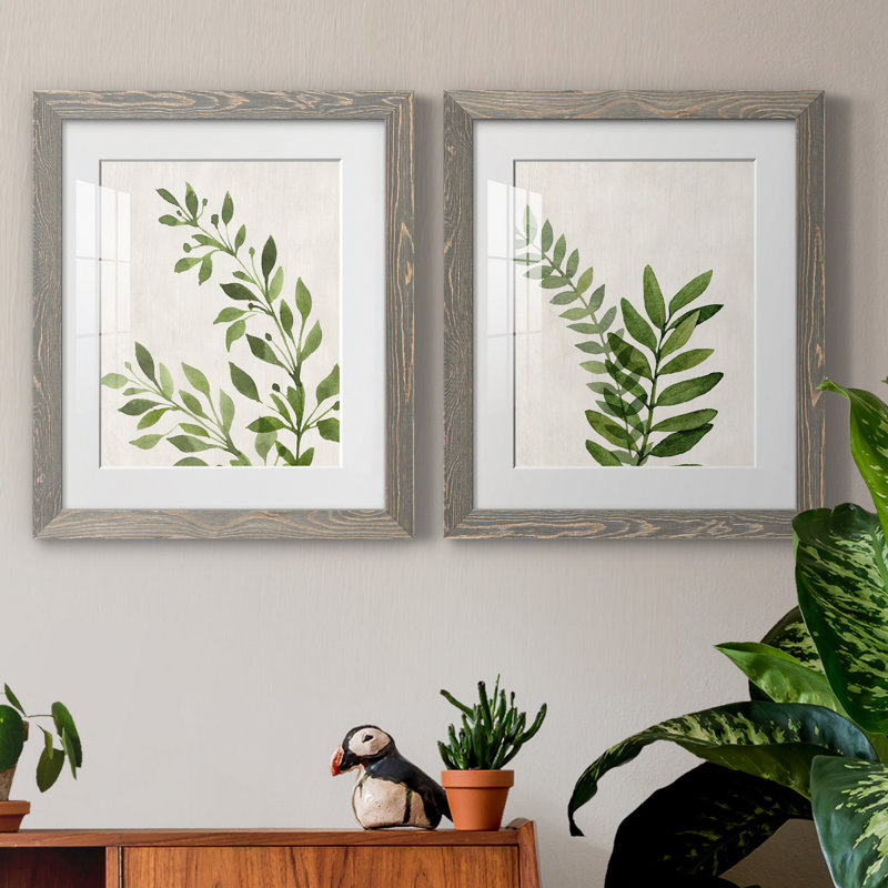 Botanical Wash I - ensemble de 2 reproductions, H 24 po x l 36 po x P 1,5 po, Blanc, Cadre en papier gris