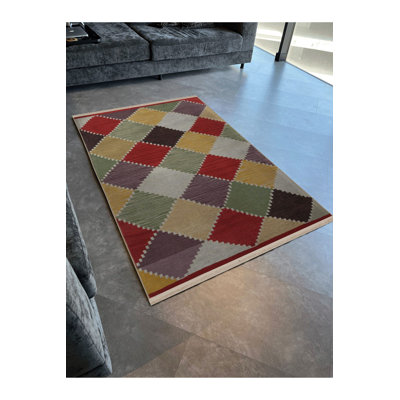 Tapis décoratif rétro multicolore lavable à la machine à motif traditionnel multicolore