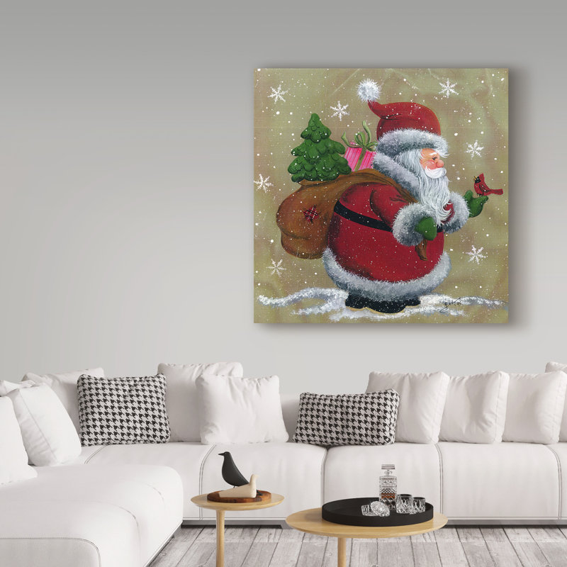 « père noël avec sac », art sur toile, H 14 po x l 14 po x P 2 po