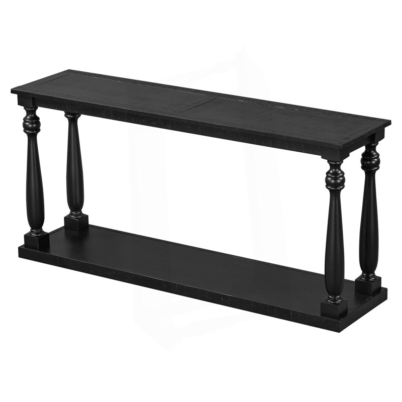 Console rétro avec tablette inférieure et quatre pieds fuselés, Noir