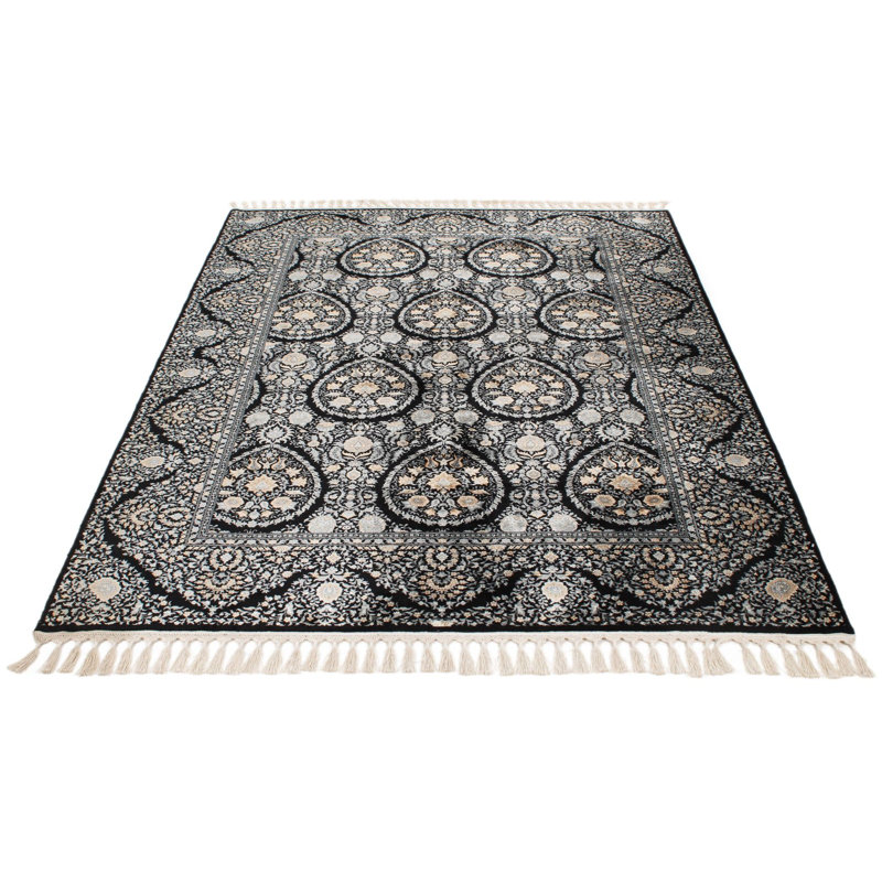 Tapis turc noir et ivoire 5 x 7