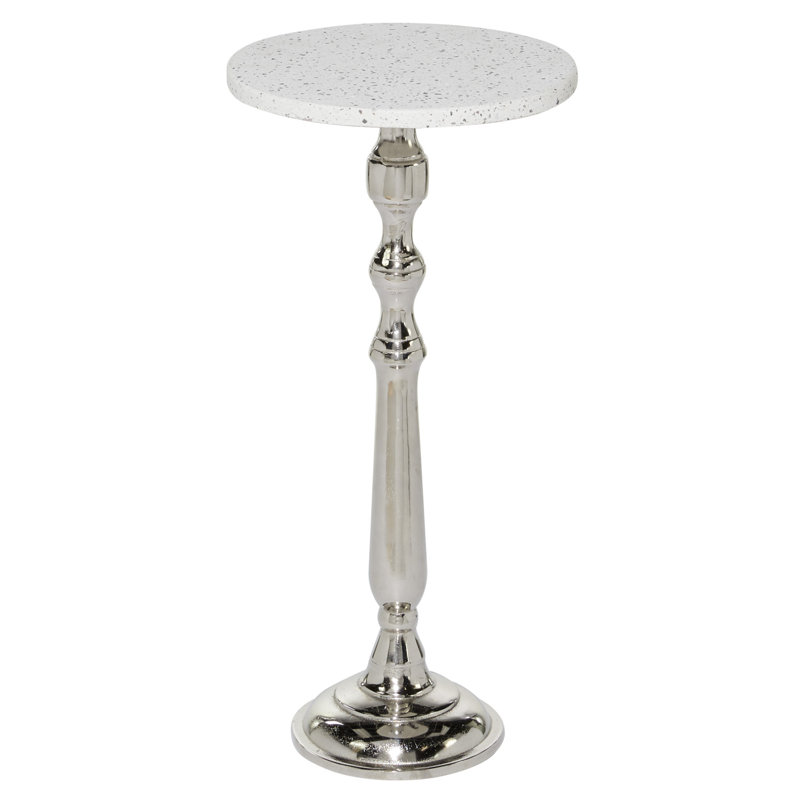 Terrazzo Stone Silver Accent Table with Marble Top