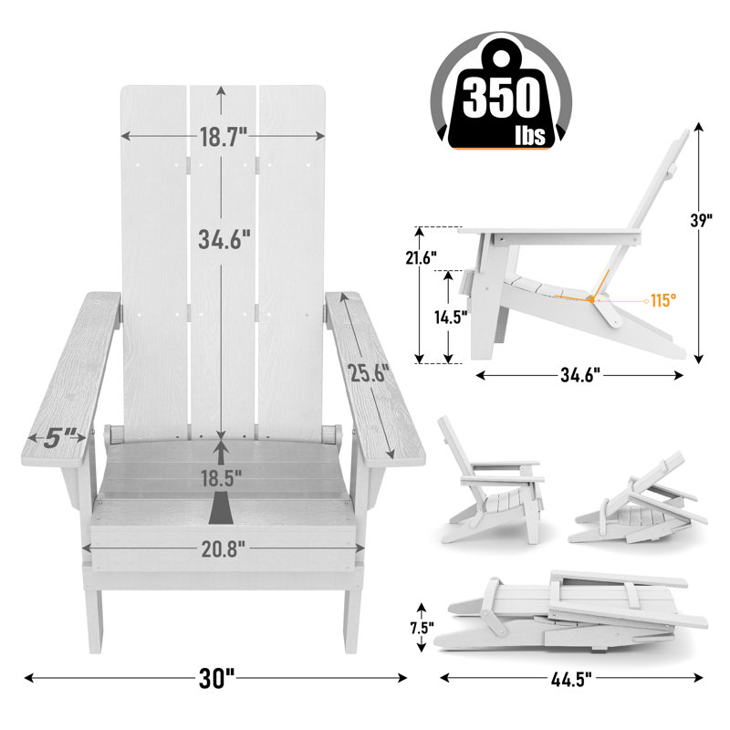 Allurine Foldable Outdoor Adirondack Chair, White
