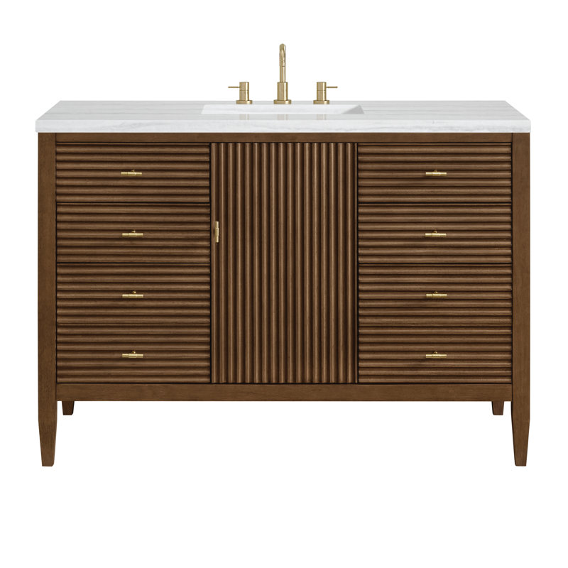Myrrin 48'' W Single Vanity, White Zeus, Mid-Century Walnut, 8" Widespread