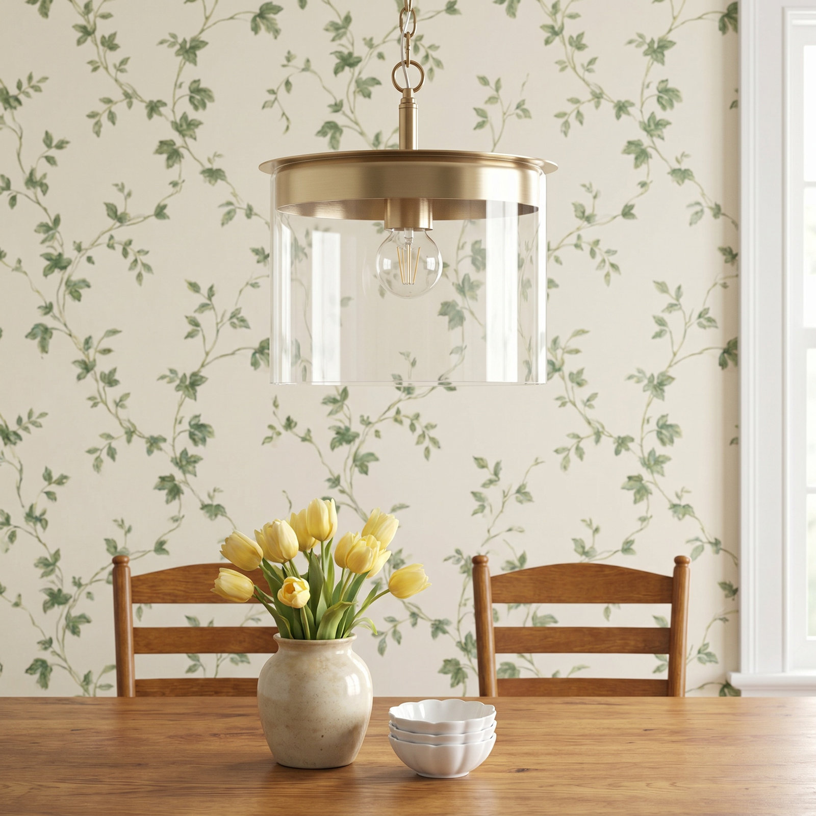 Elstone Single Light Glass Dimmable Pendant, Brushed Nickel