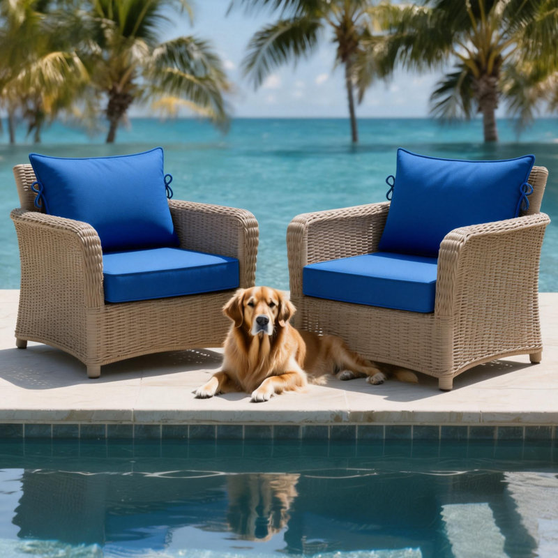 22 x 24 In Patio Furniture Cushions set of 2, Fade Resistant Outdoor Seat Cushions witj 4 pairs of Ties, Deep Seat Cushion for Seat Patio Chairs, Rattan Furniture, Wicker Seating, outdoor Adirondack Chair,Light Blue