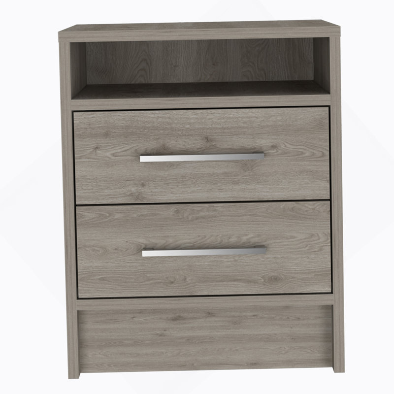 Rowley 2-Drawer 1-Shelf Rectangle Nightstand, Light Gray