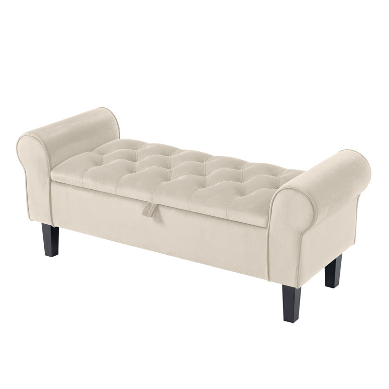 Jillia Velvet Upholstered Storage Bench, Beige