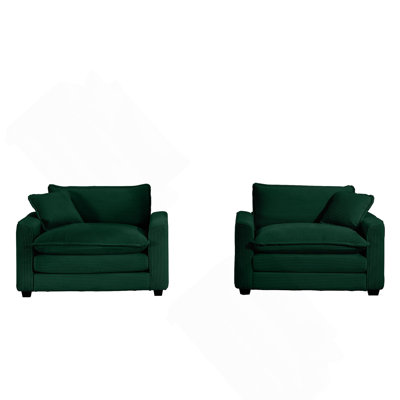 Ensemble de canapés profonds luxueux et sophistiqués avec deux chaises simples en velours côtelé vert, convenant à la chambre à coucher et au bureau