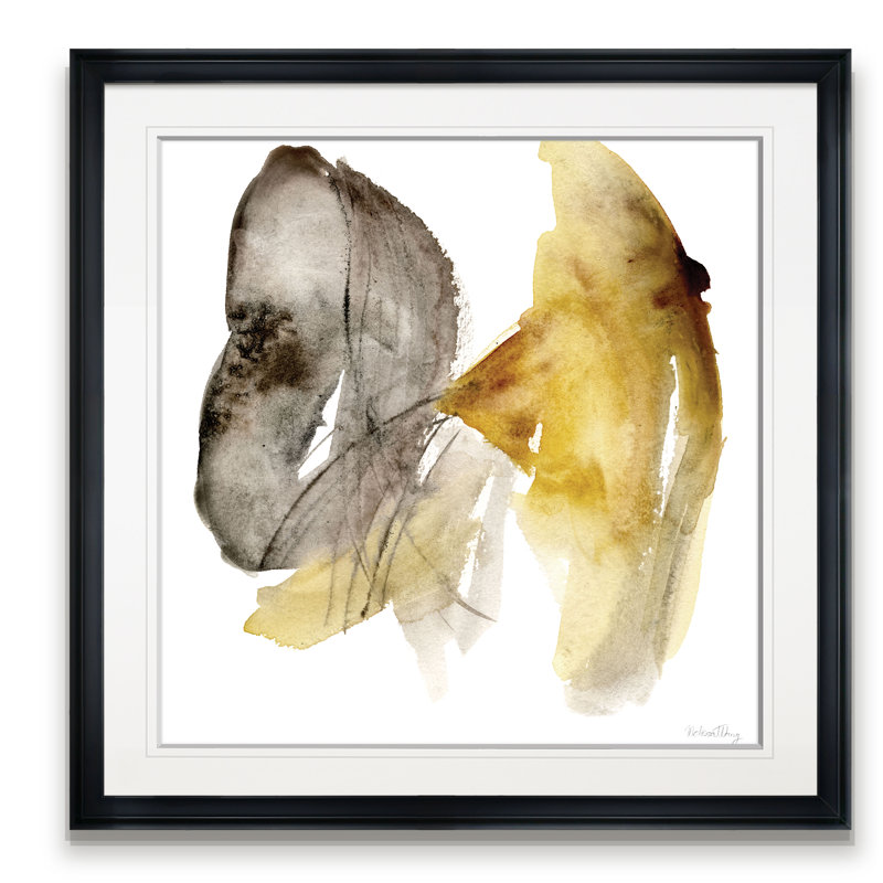«CALENDULA I», peinture, H 16 po x l 16 po, Cadre noir