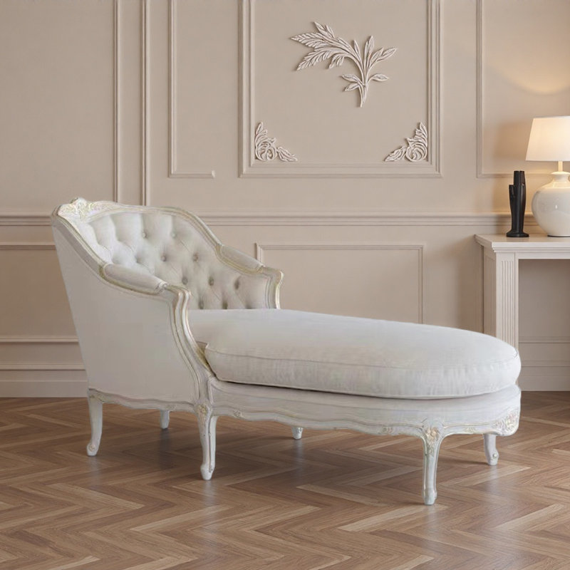 Fauteuil inclinable vintage en bois massif avec fauteuil sculpté à boucle antique, Blanc