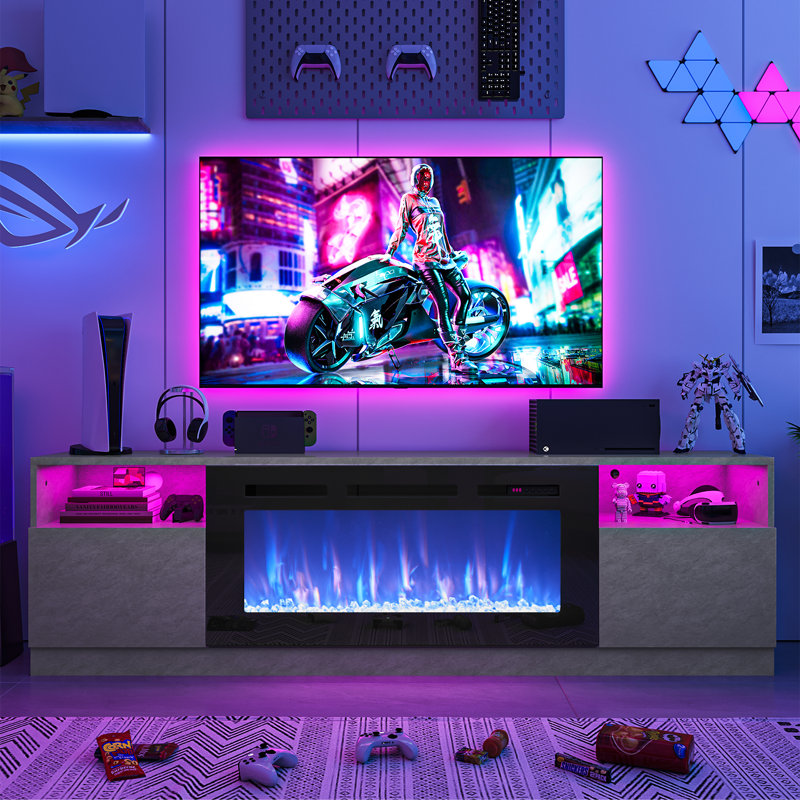 70" Fireplace Tv Stand With 36" Electric Fireplace, Led Lighted Entertainment Center, Media Console Table, Storage Cabinet For Tvs Up To 80"