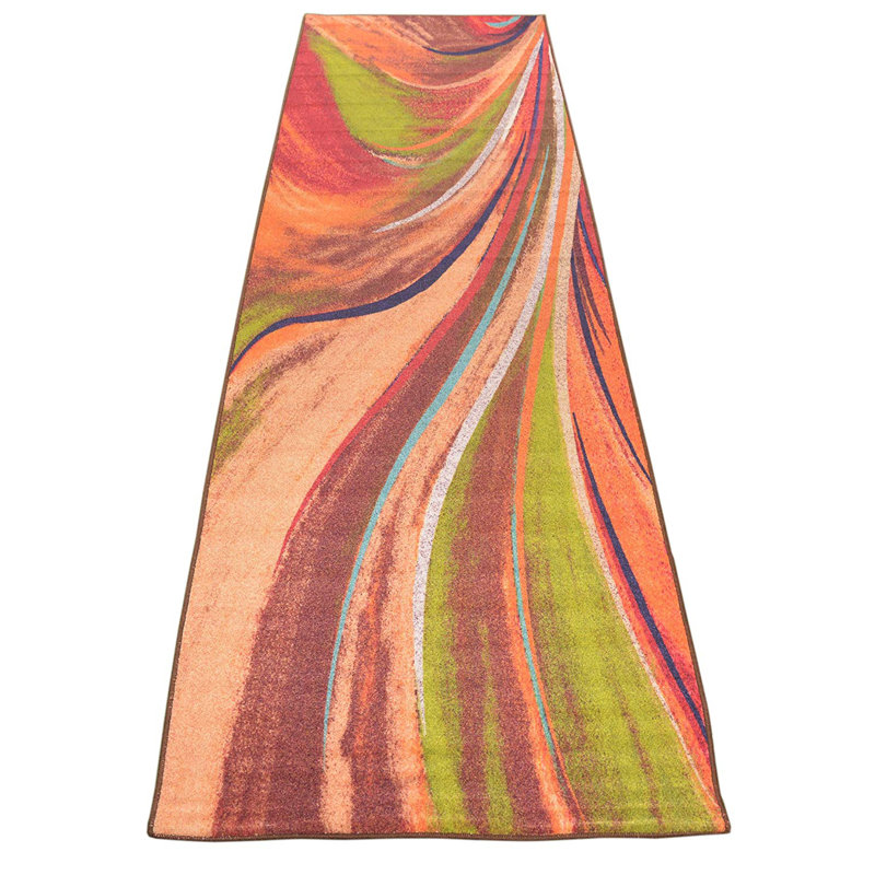 Volker Abstract Rainbow Waves Beige/Brown/Red Area Rug, Runner 2'10" x 10'