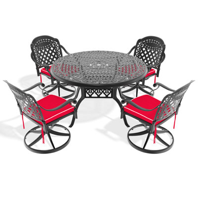5 chaises toutes saisons - 4 chaises pivotantes et une table ronde de 48,03 po avec revêtement protégé, plateau de table spacieux, capacité de poids de 160 lb en aluminium moulé résistant aux intempéries, chaise ergonomique, 350 lb