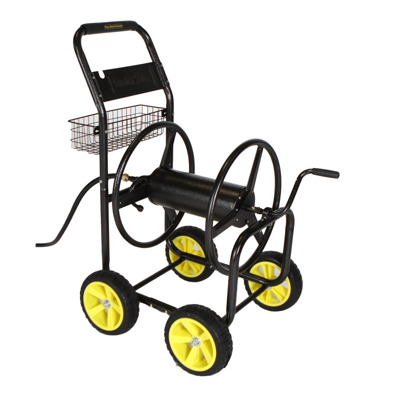 Chariot-enrouleur industriel à 4 roues avec roues sans crevaison, capacité de tuyau de 400 pieds, tambour entièrement fermé (capacité de 4 roues - 400 pieds)