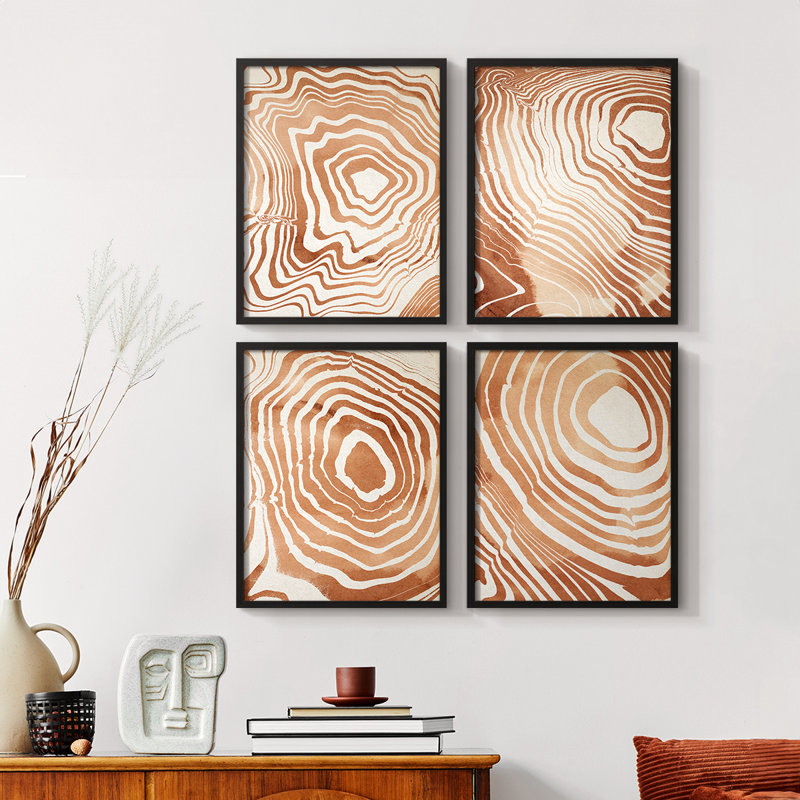 «Wood Grain Suminagashi I», ensemble de 4, H 28 po x l 22 po, Noir