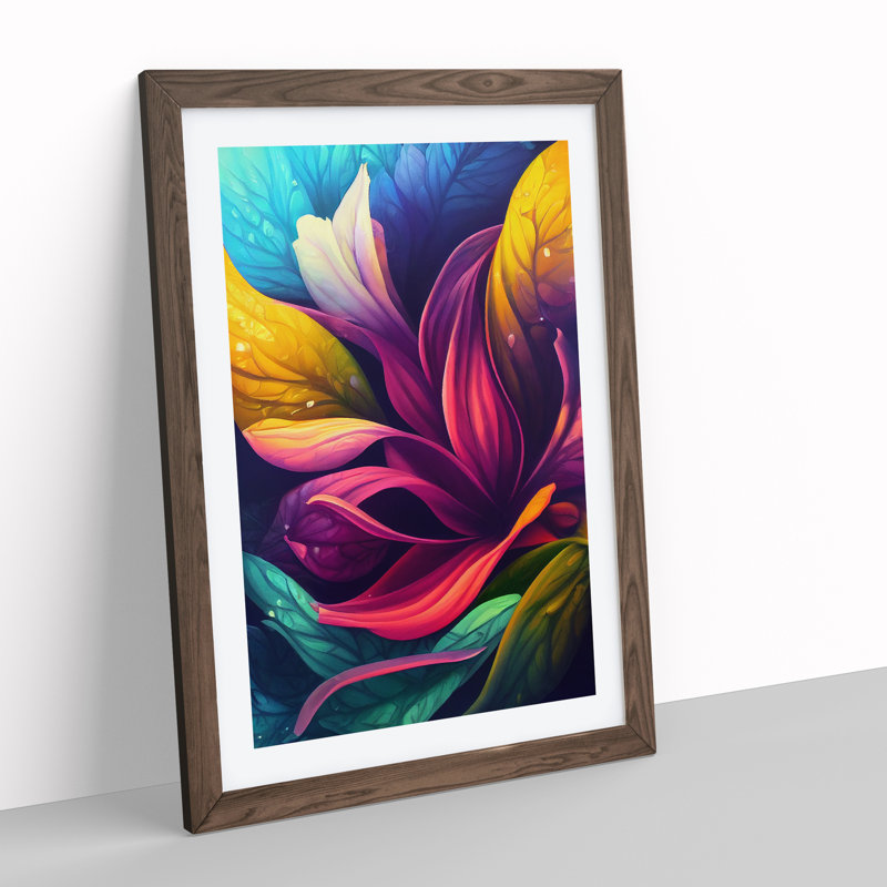 XV1022-4929X Vibrant Flowers No.4 - Wall Art, 48cm H x 36cm W, Walnut Framed Paper, White