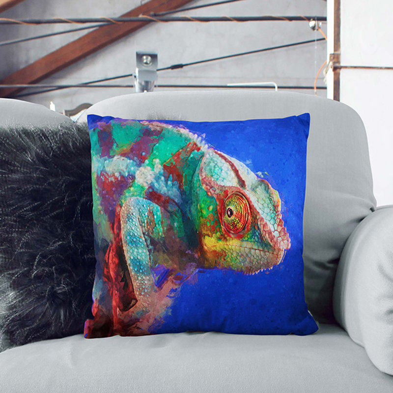A Chameleon In Abstract Square Throw Cushion, 40 x 40 cm