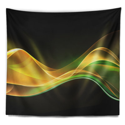 Tapisserie abstraite en forme de vague or verte 3D