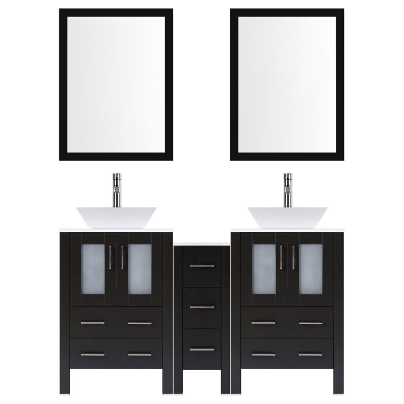 Ensemble de meuble-lavabo double 72 po avec miroir Modern, Espresso