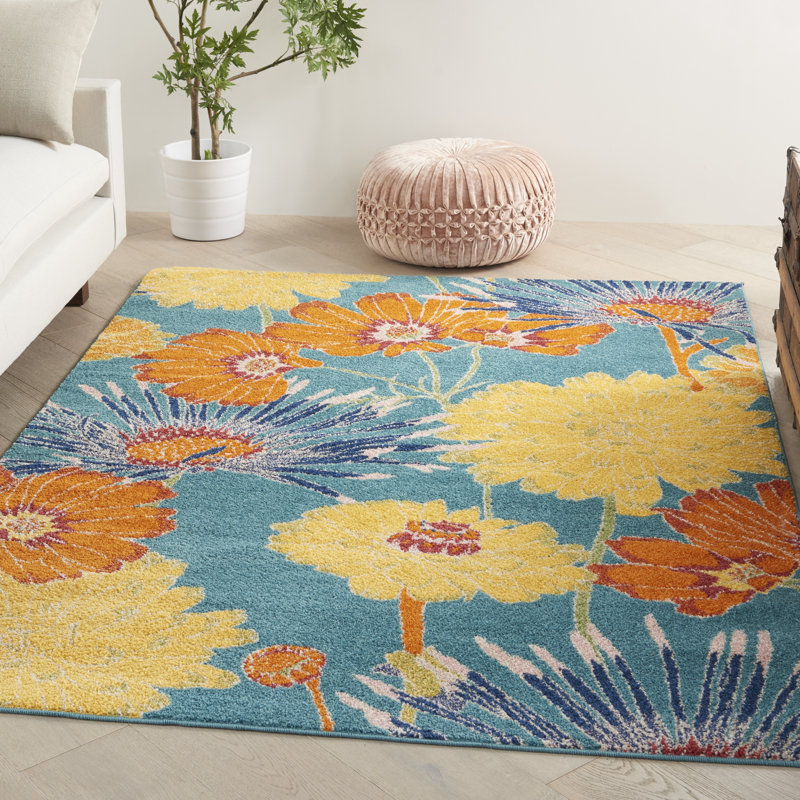 Tapis traditionnel turquoise Lakenya, Rectangle 4 pi x 6 pi
