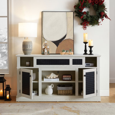 Meuble télé avec rangement pour meuble télé en bois d'ingénierie blanc de 65 po de largeur 58 po | Blanc | Taille du téléviseur: 60 à 69 pouces