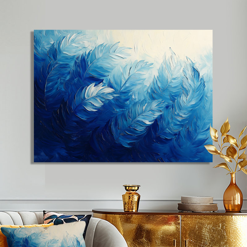 «Palms In Velvet Blue Harmony III - Feathers», art sur toile, 24" H x 32" W, Toile tendue, Ne s’applique pas
