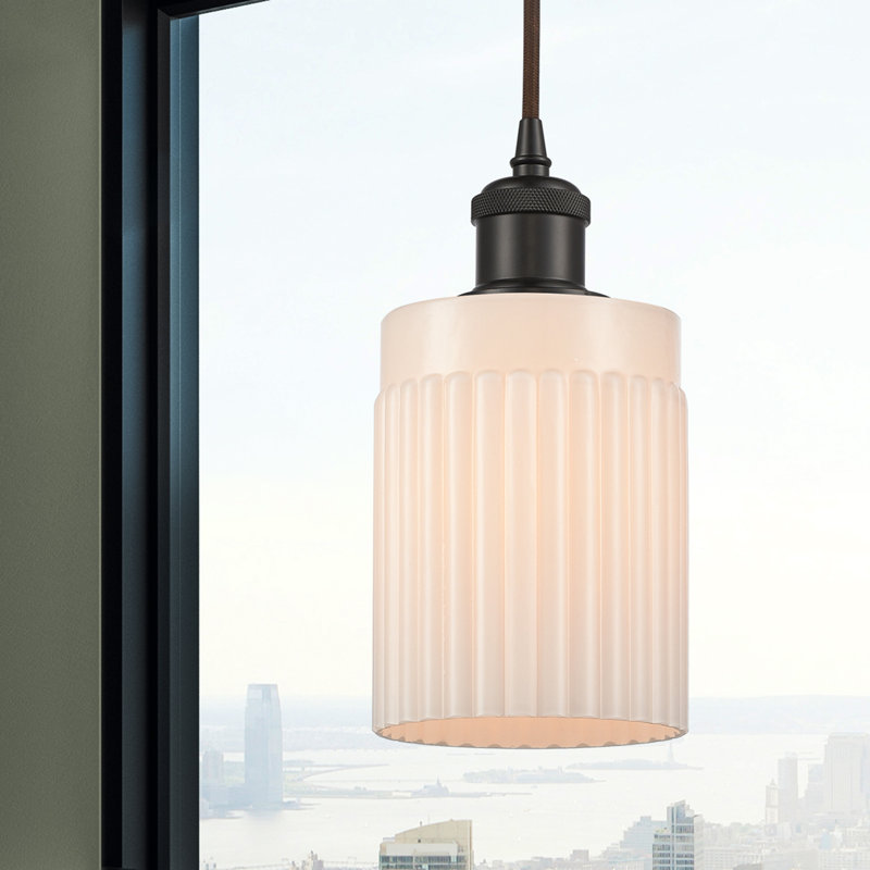 Luminaire suspendu simple à 1 lumière Kamena, Blanc mat, Ampoule non incluse, Bronze huilé