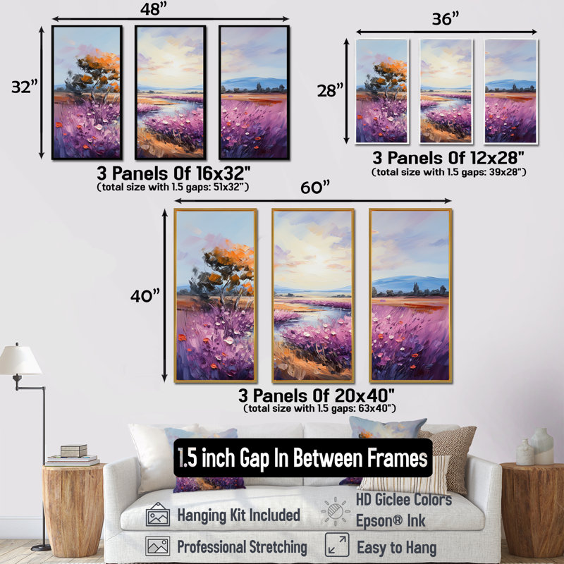 «Mauve mauve», ensemble d'art mural sur toile, Cadre flottant blanc, H 28 po x l 36 po x P 1 po